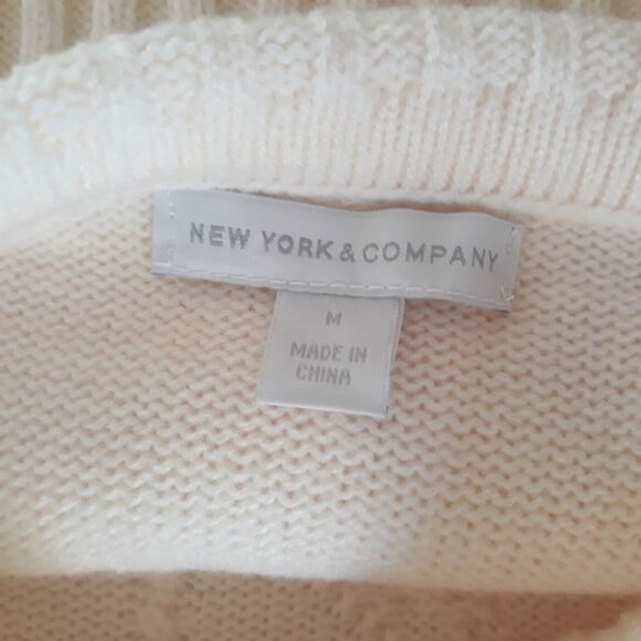 New York & Company Cowl Neck Sweater Women Med. Ivory Diamond Pattern Rhinestone - Picture 8 of 10